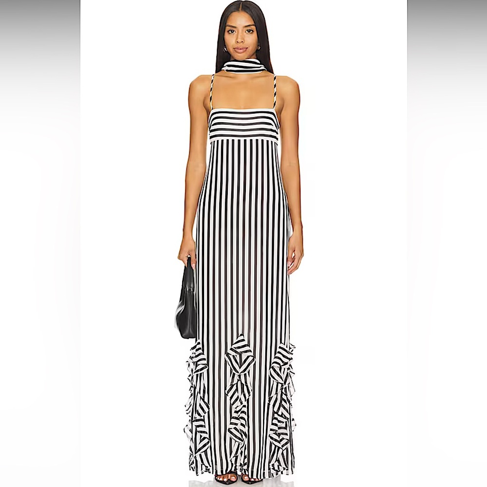 NWT!! House of Harlow 1960 x REVOLVE Nieve Maxi Dress in Black & White Stripe